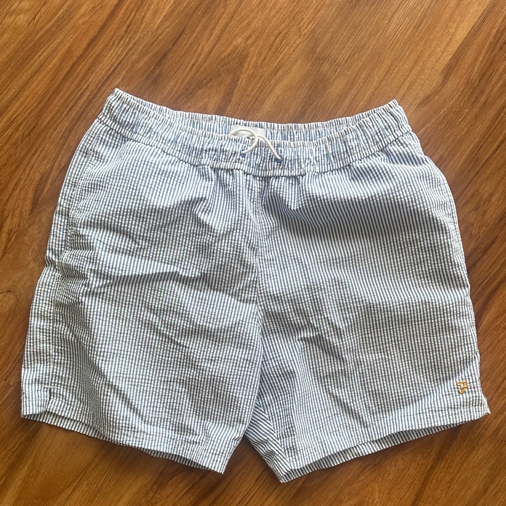 Farah Men's White and Blue Striped Athletic Shorts
